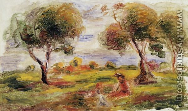 Landscape With Figures At Cagnes - Pierre Auguste Renoir