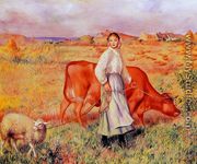Shepherdess  Cow And Ewe - Pierre Auguste Renoir
