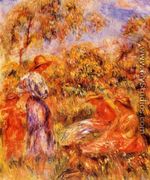 Three Women And Child In A Landscape - Pierre Auguste Renoir
