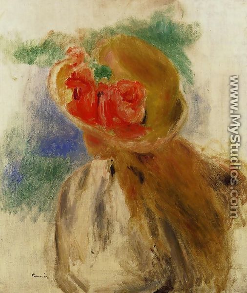 Young Girl In A Flowered Hat - Pierre Auguste Renoir
