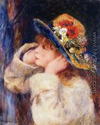 Young Girl In A Hat Decorated With Wildflowers - Pierre Auguste Renoir