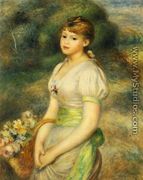 Young Girl With A Basket Of Flowers - Pierre Auguste Renoir