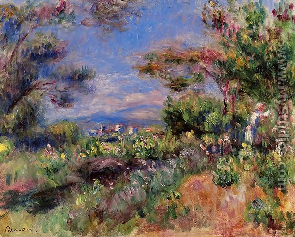 Young Woman In A Landscape  Cagnes - Pierre Auguste Renoir