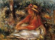 Young Woman Seated On The Grass - Pierre Auguste Renoir