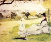 Woman And Child Seated In A Meadow - Berthe Morisot