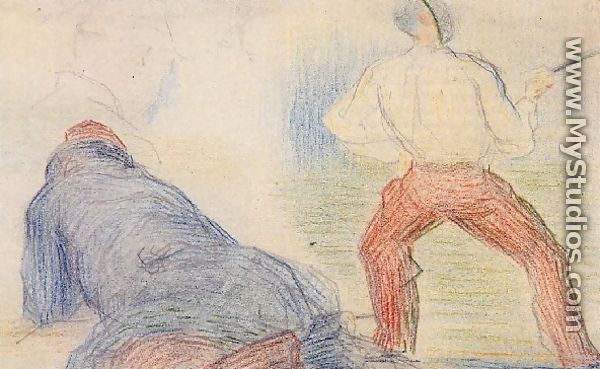 Soldier Fencing  Another Reclining - Georges Seurat