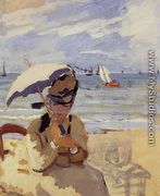 Camille Sitting On The Beach At Trouville - Claude Oscar Monet