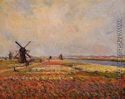 Fields Of Flowers And Windmills Near Leiden - Claude Oscar Monet
