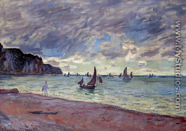 Fishing Boats By The Beach And The Cliffs Of Pourville - Claude Oscar Monet