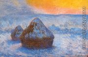 Grainstacks At Sunset  Snow Effect - Claude Oscar Monet