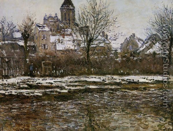 The Church At Vetheuil  Snow - Claude Oscar Monet