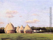 Harvest  Landscape With Five Haystacks - Gustave Caillebotte