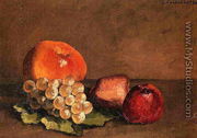 Peaches  Apples And Grapes On A Vine Leaf - Gustave Caillebotte