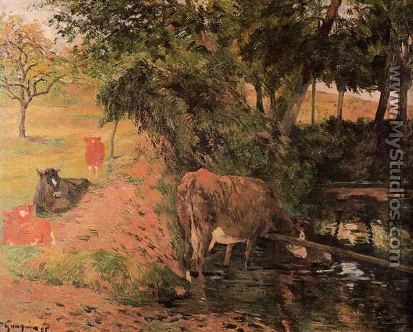 Landscape With Cows In An Orchard - Paul Gauguin