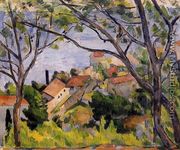 L Estaque  View Through The Trees - Paul Cezanne