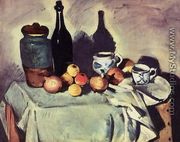 Still Life   Post  Bottle  Cup And Fruit - Paul Cezanne