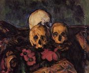 Three Skulls On A Patterned Carpet - Paul Cezanne