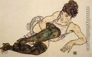 Reclining Woman With Green Stockings Aka Adele Harms - Egon Schiele