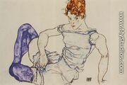Seated Woman In Violet Stockings - Egon Schiele