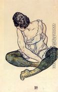 Seated Woman With Green Stockings - Egon Schiele