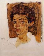 Self Portrait With Brown Background - Egon Schiele
