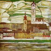 Stein On The Danube With Terraced Vineyards - Egon Schiele