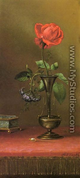 Red Rose And Heliotrope In A Vase - Martin Johnson Heade
