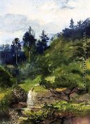 Looking Over The Garden Wall And Steps Toward The Temple Eclosure Of Iyeyasu Aka Priest Comig From The Temple  Nikko  Japan - John La Farge