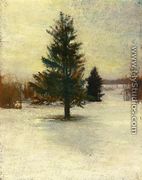 Snow  Sketch Hillside With Cedars  Evening - John La Farge