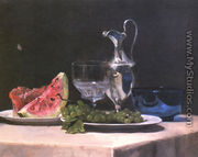 Still Life  Study Of Silver  Glass And Fruit - John La Farge