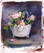 Wild Roses In A White Chinese Porcelain Bowl - John La Farge