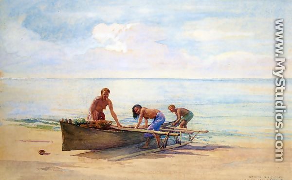 Women Drawing Up A Canoe  Vaiala In Samoa  Otaota  Her Mother And A Neighbor - John La Farge