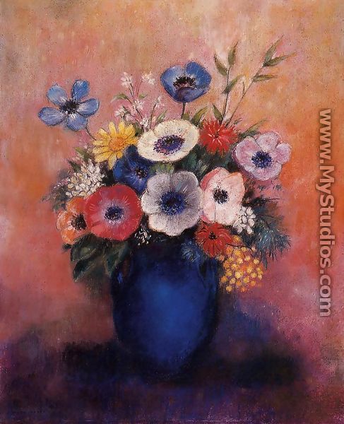 Bouquet Of Flowers In A Blue Vase - Odilon Redon