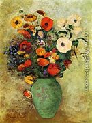 Bouquet Of Flowers In A Green Vase - Odilon Redon