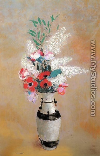 Bouquet With White Lilies In A Japanese Vase - Odilon Redon