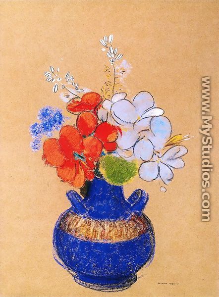 Flowers In A Blue Vase - Odilon Redon
