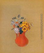 Flowers In A Red Pitcher - Odilon Redon