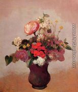 Flowers In Aa Brown Vase - Odilon Redon