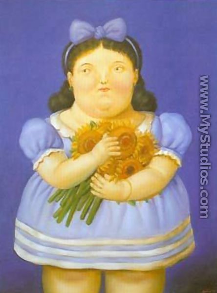 Girl with flowers 1995 - Fernando Botero