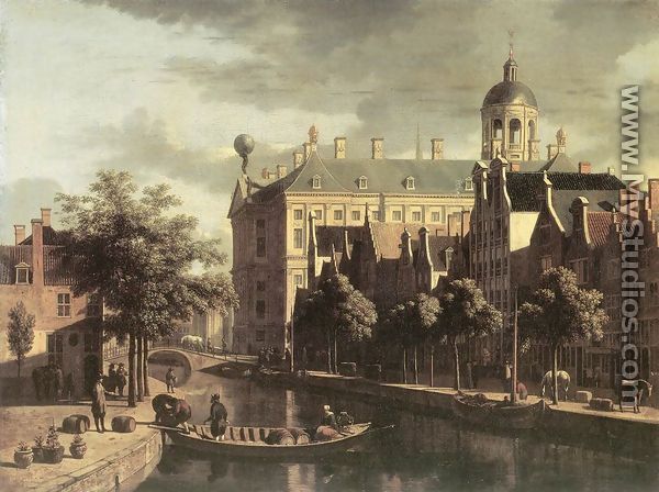 Amsterdam, the Nieuwezijds near the Bloemmarkt 1670-75 - Gerrit Adriaensz Berckheyde