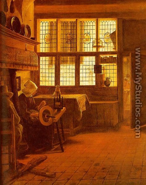 Interior with a Woman at a Spinning Wheel 1661 - Esaias Boursse