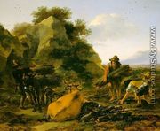 Landscape with Herdsmen Gathering Sticks 1650s - Nicolaes Berchem