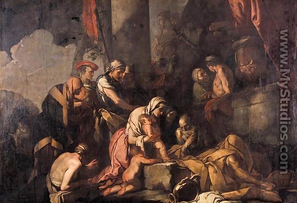 Liriope Bringing Narcissus before Tiresias 1660s - Giulio Carpioni