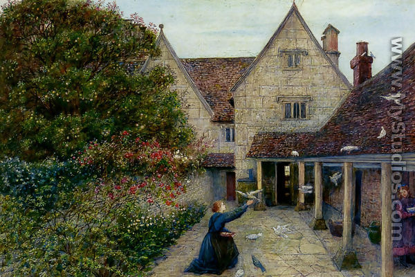 Feeding The Doves At Kelmscott Manor, Oxfordshire - Maria Euphrosyne Spartali, later Stillman