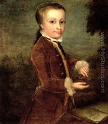 Portrait of Wolfgang Amadeus Mozart (1756-91) aged eight, holding a bird's nest - Johann Zoffany