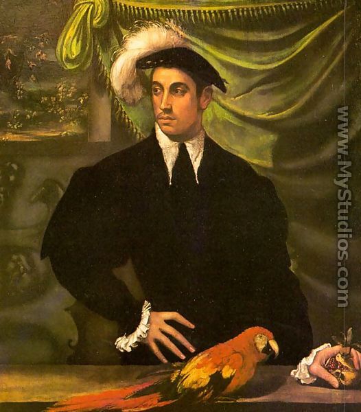 Portrait of a Gentleman with a Parrot 1552-55 - Niccolo dell