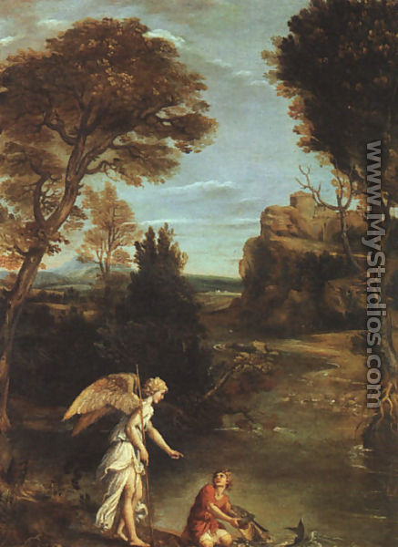 Landscape with Tobias Laying Hold of the Fish 1617-18 - Domenichino (Domenico Zampieri)