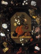 Still-Life with Flowers with a Garland of Fruit and Flowers c. 1645 - Juan De Espinosa