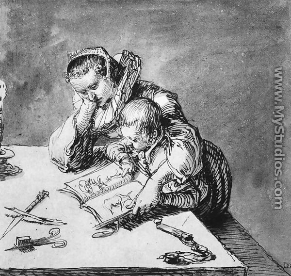 Woman and Child looking at a Picture Book c. 1600 - Jacob de II Gheyn
