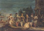 Three Couples in Exotic Dress Dancing in front of a Fire 1742-43 - Giovanni Antonio Guardi